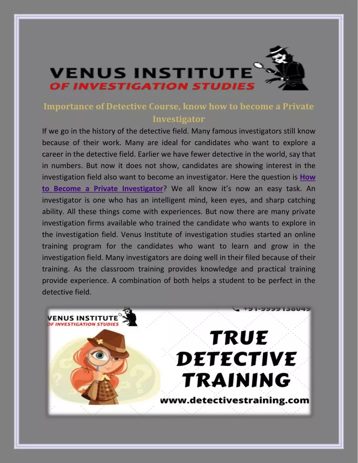 importance of detective course know how to become