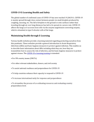 COVID-19 E-Learning Health and Safety Training