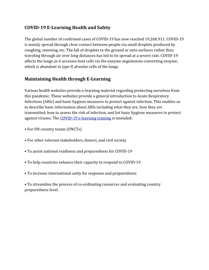 covid 19 e learning health and safety the global