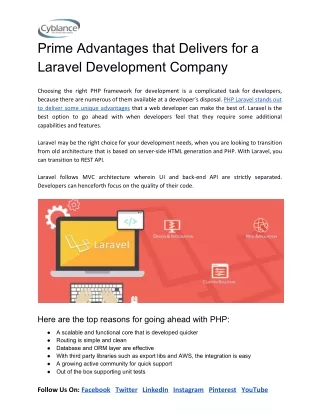 prime advantages that delivers for a laravel