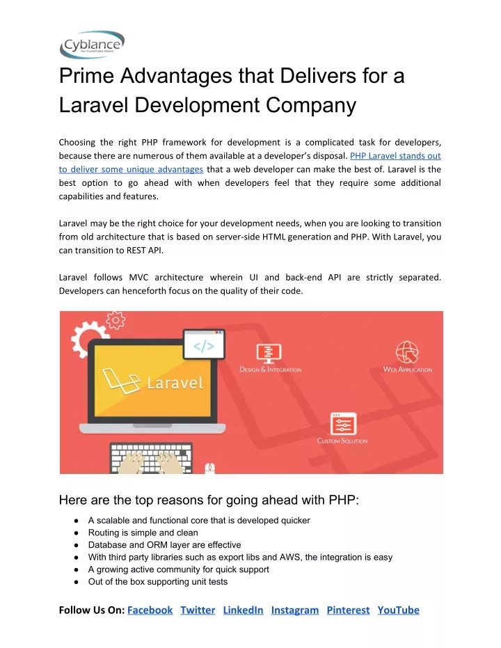 prime advantages that delivers for a laravel