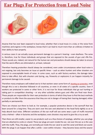 ear plugs for protection from loud noise