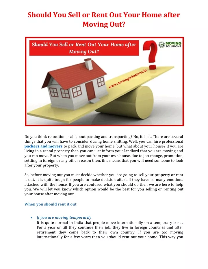 should you sell or rent out your home after