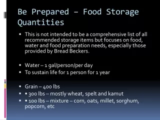 Be Prepared –Food Storage Quantities