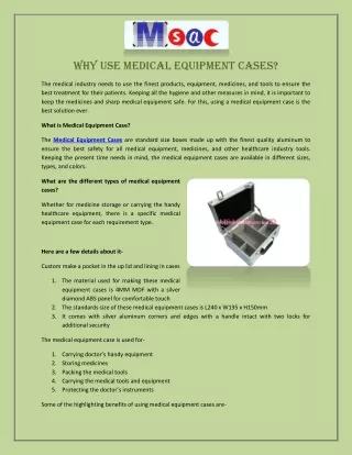 Why Use Medical Equipment Cases?