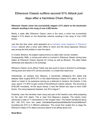 ethereum classic suffers second 51 attack just