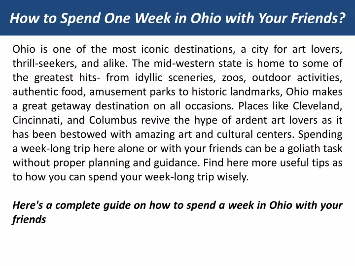 how to spend one week in ohio with your friends