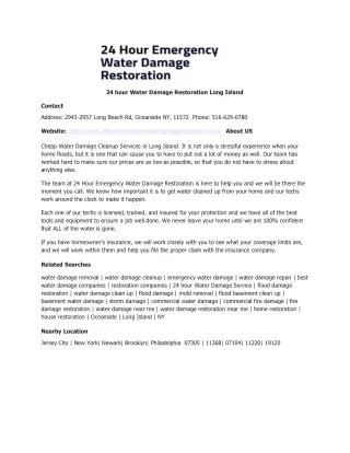 24 hour Water Damage Restoration Long Island