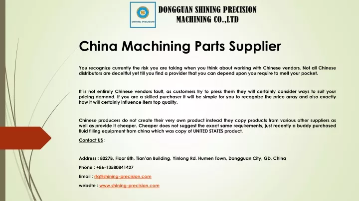 china machining parts supplier
