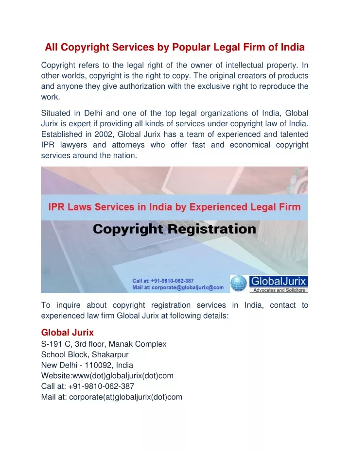 all copyright services by popular legal firm