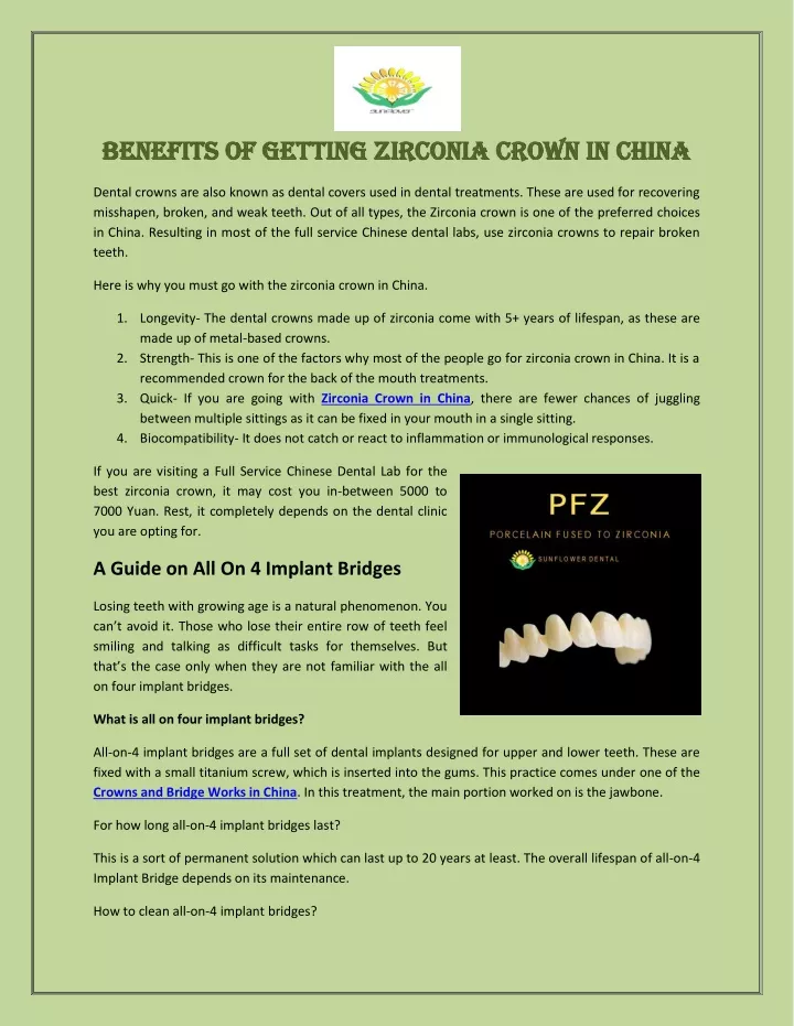 benefits of getting zirconia crown in china