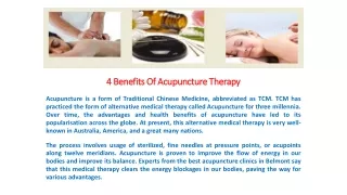 4 Benefits Of Acupuncture Therapy