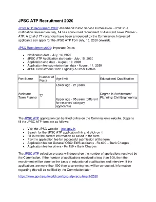 jpsc atp recruitment 2020