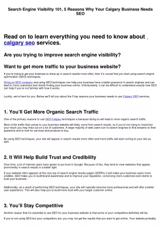 Search Engine Visibility 101, 5 Reasons Why Your Calgary Business Needs SEO