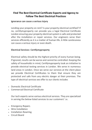 Find The Best Electrical Certificate Experts and Agency to Follow The Best Electrical Practices