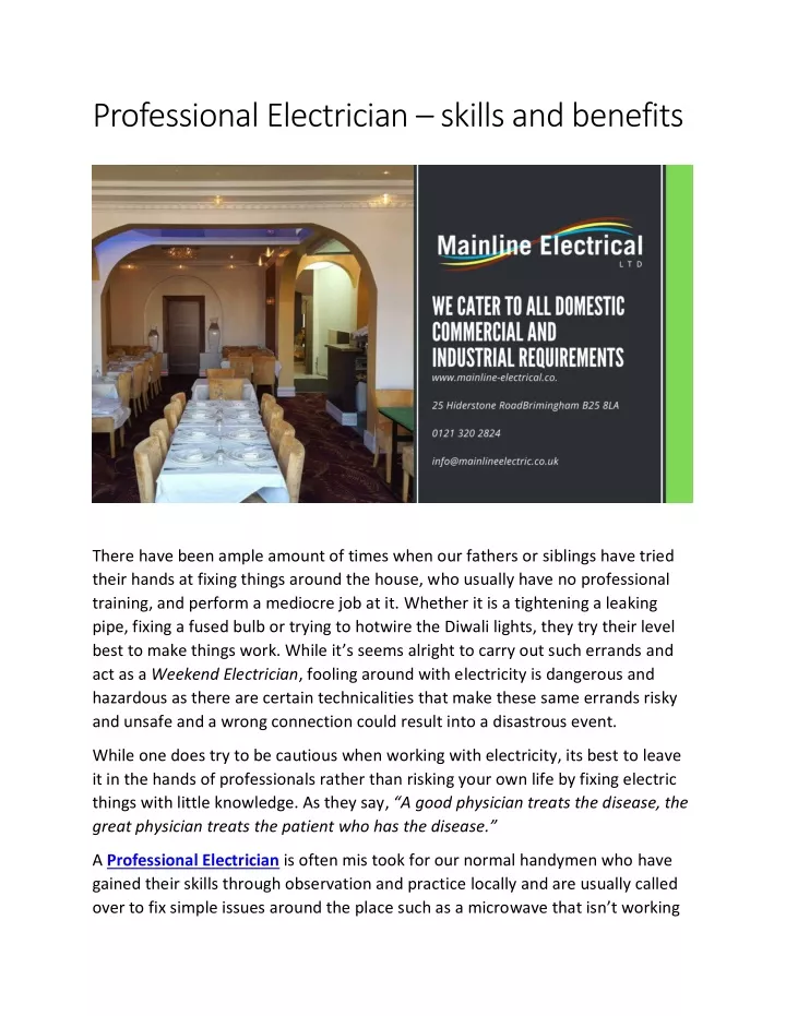 professional electrician skills and benefits