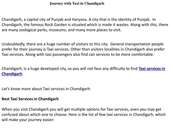 journey with taxi in chandigarh