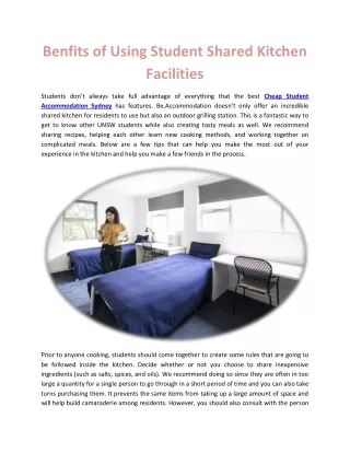 benfits of using student shared kitchen facilities