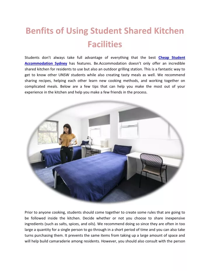 benfits of using student shared kitchen facilities