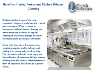 Benefits of using Restaurant Kitchen Exhaust Cleaning