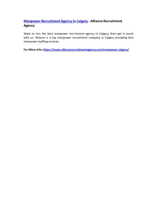 manpower recruitment agency in calgary alliance