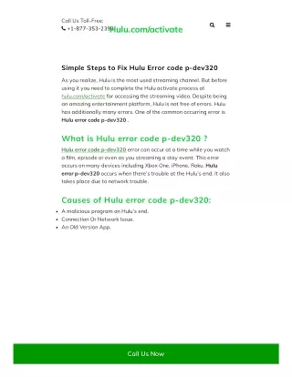 Simple Steps to Fix Hulu Error code p-dev320