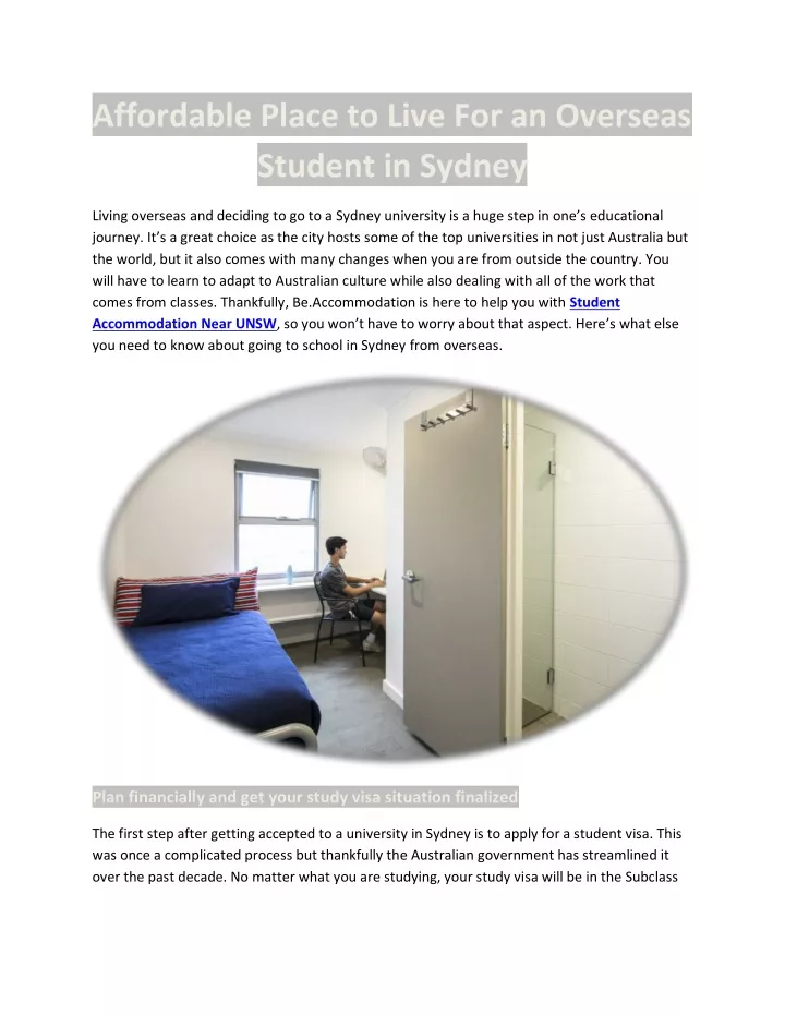 affordable place to live for an overseas student