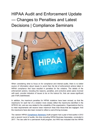 HIPAA Audit and Enforcement Update — Changes to Penalties and Latest Decisions | Compliance Seminar