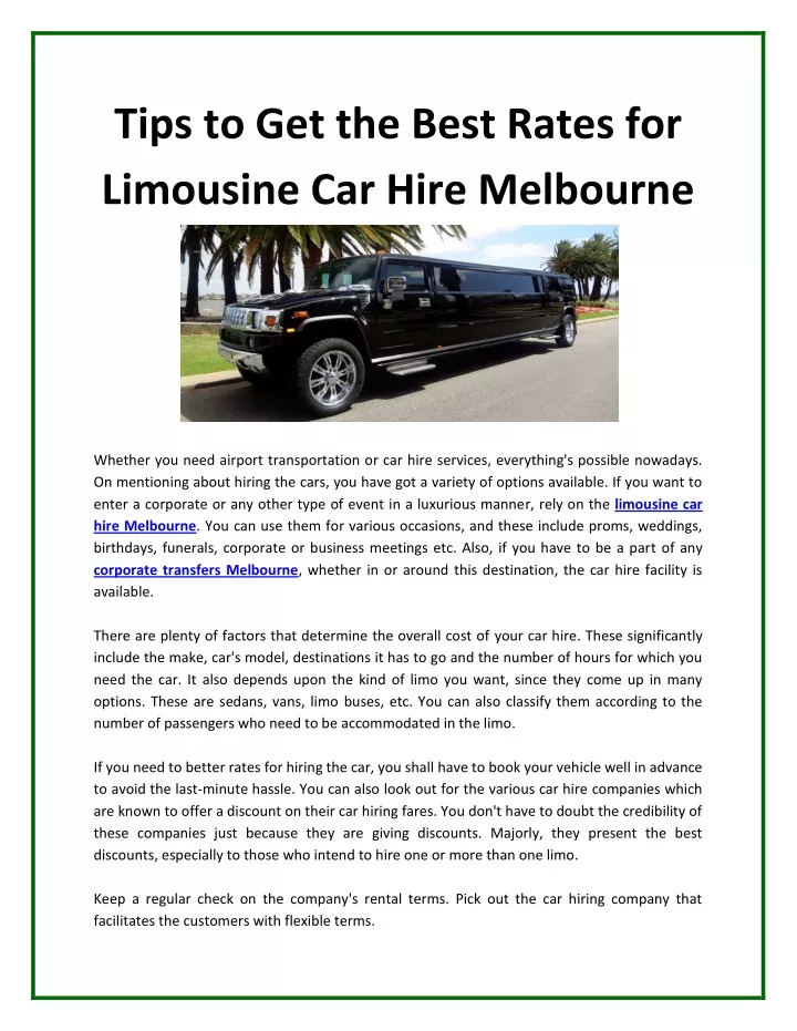 tips to get the best rates for limousine car hire