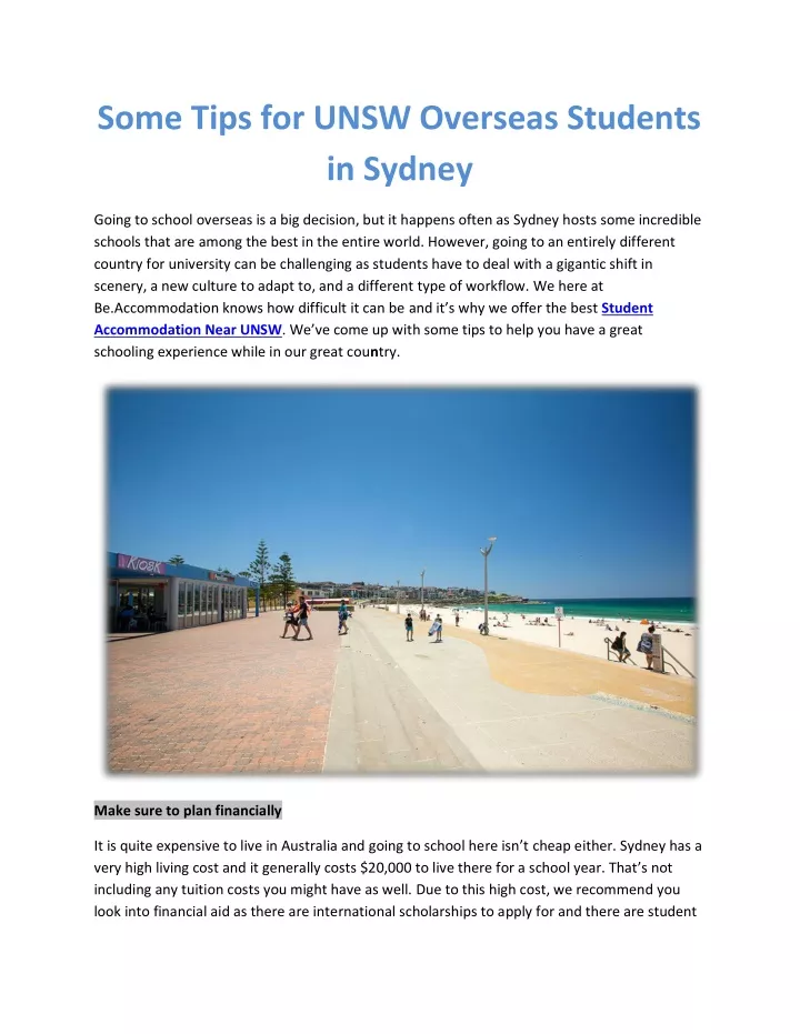 some tips for unsw overseas students in sydney