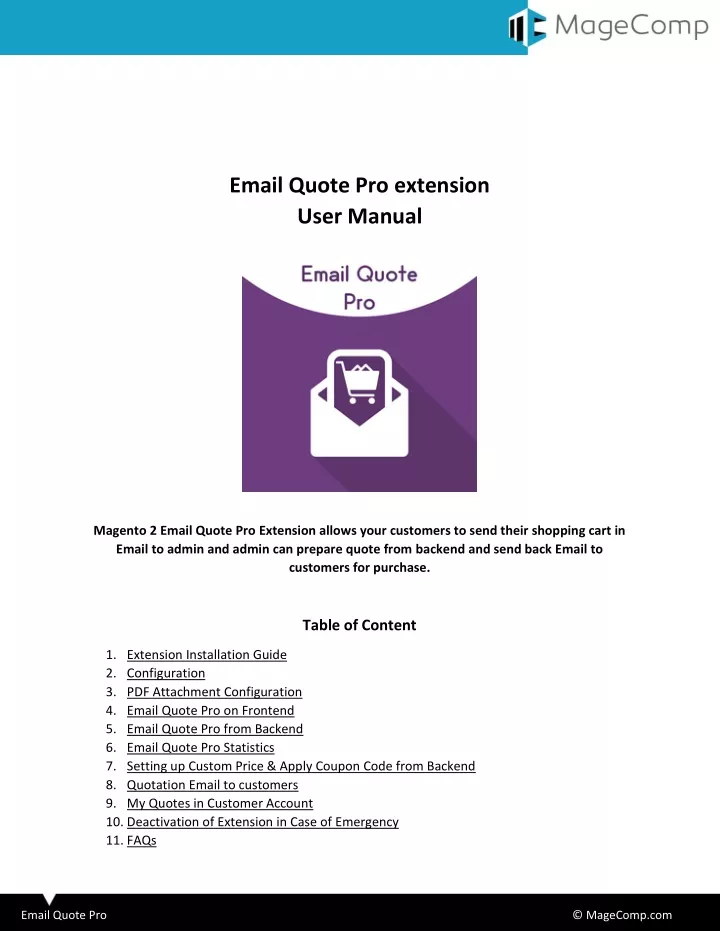 email quote pro extension user manual