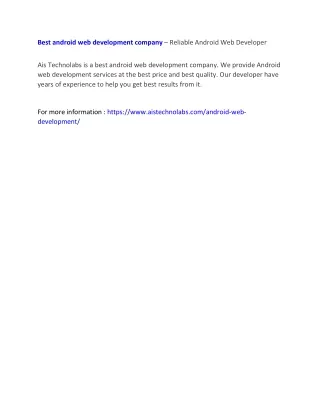 best android web development company reliable