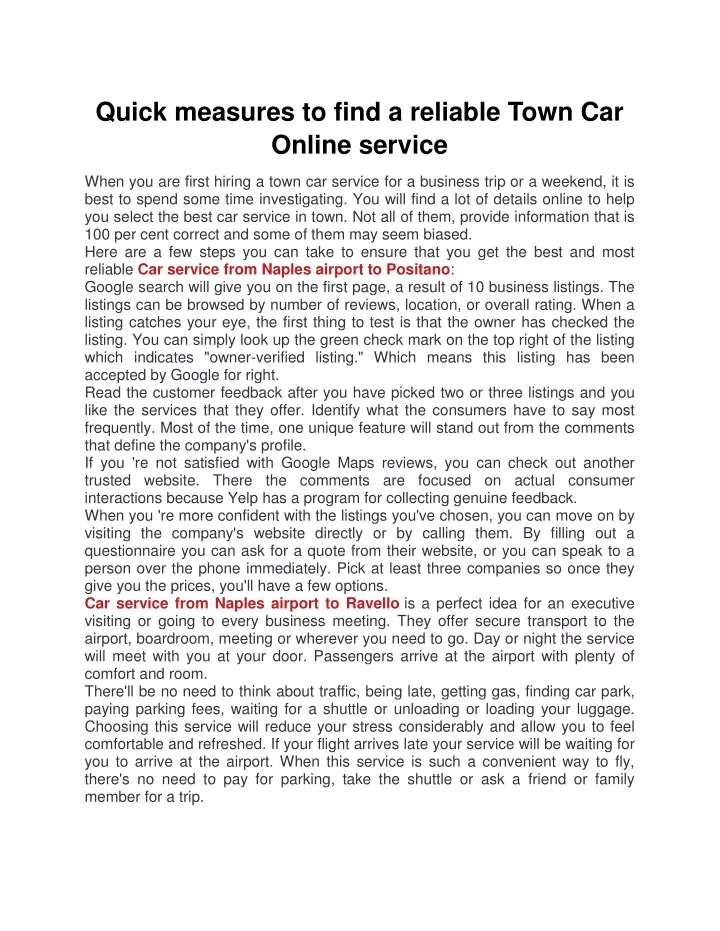 quick measures to find a reliable town car online