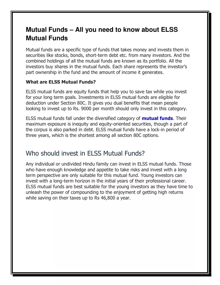 mutual funds all you need to know about elss