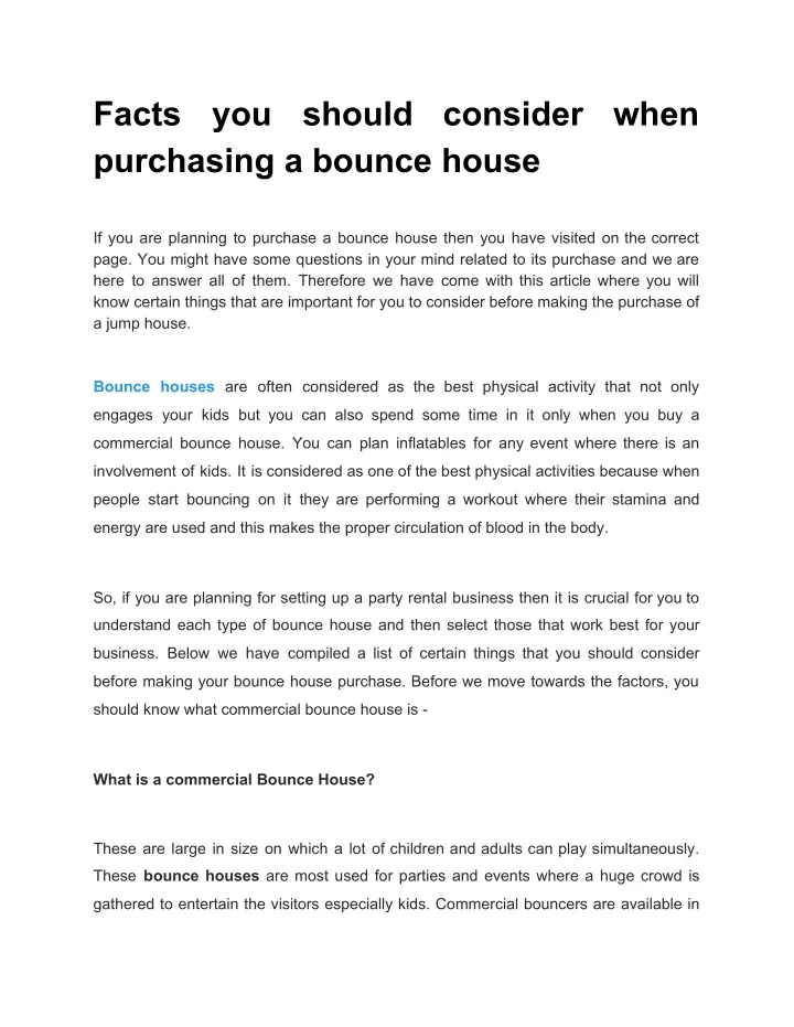 facts purchasing a bounce house