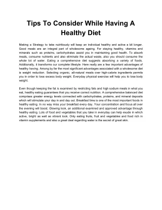 Tips To Consider While Having A Healthy Diet