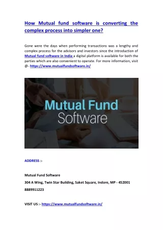 How Mutual fund software is converting the complex process into simpler one?