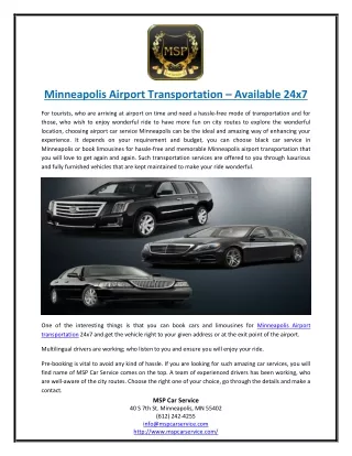 Minneapolis Airport Transportation – Available 24x7