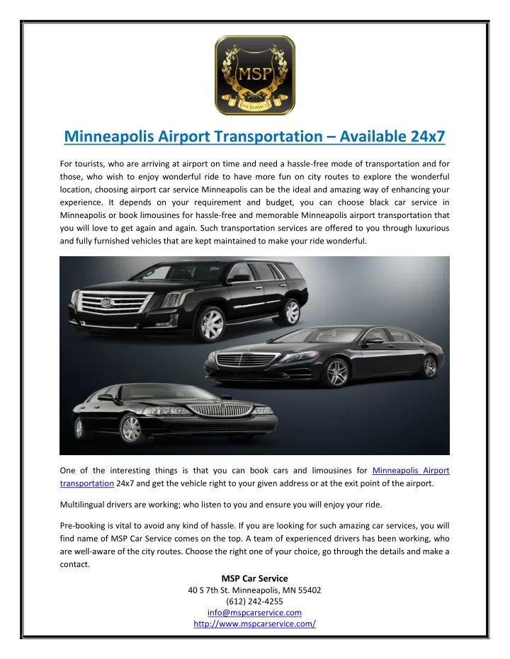 minneapolis airport transportation available 24x7