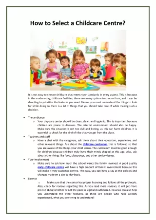 How to Select a Childcare Centre?