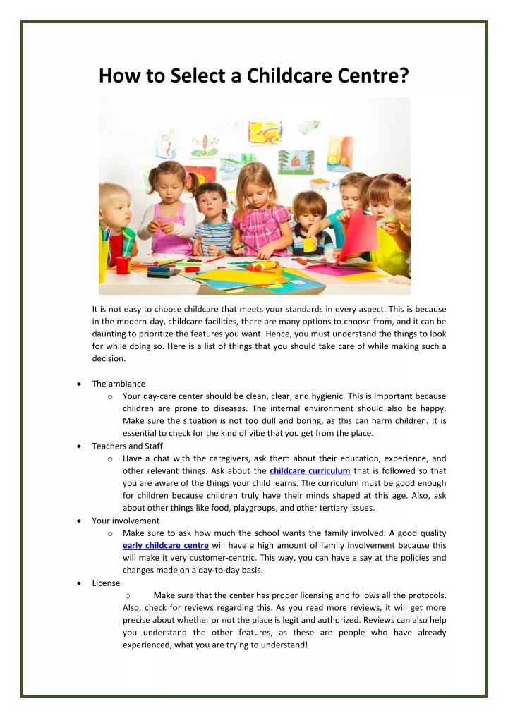 how to select a childcare centre