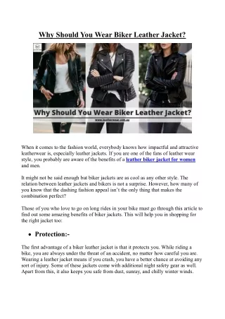 Updated by LEATHERWEAR on Jul 14, 2020 Why Should You Wear Biker Leather Jacket?