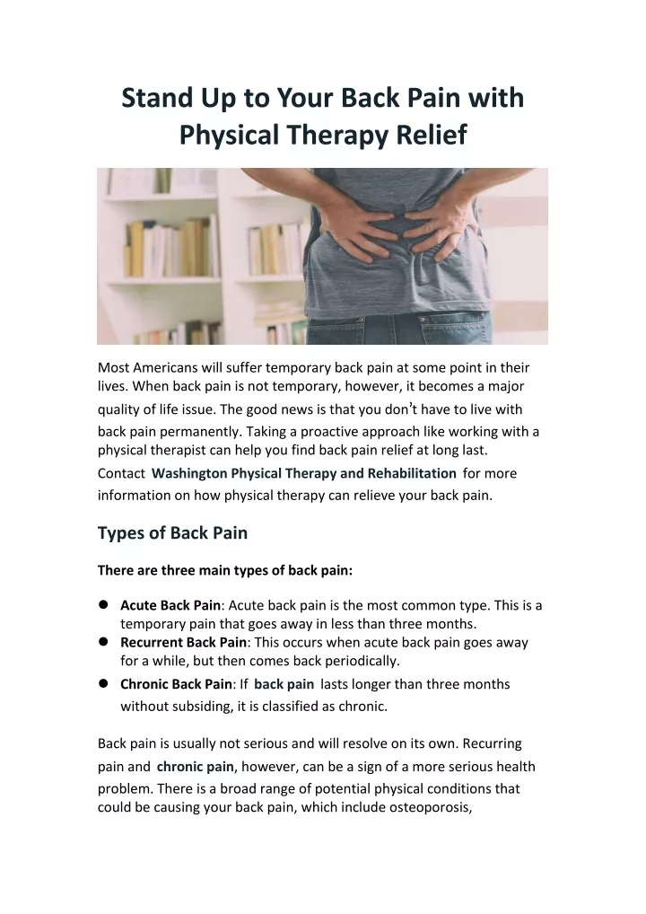 stand up to your back pain with physical therapy