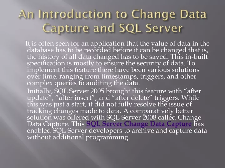 an introduction to change data capture and sql server