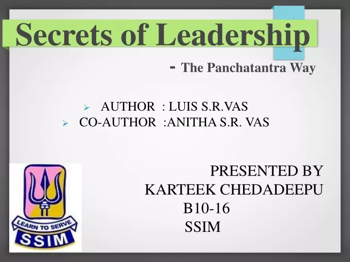 secrets of leadership t he p anchatantra w ay