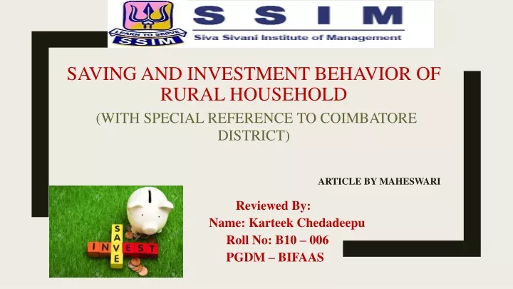 saving and investment behavior of rural household