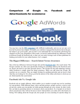 Comparison of Google vs. Facebook Paid Advertisements for ecommerce