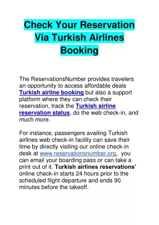 Check Your Reservation Via Turkish Airlines Booking
