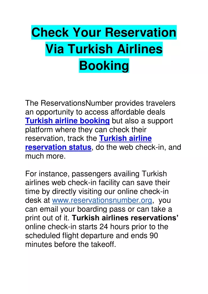 check your reservation via turkish airlines