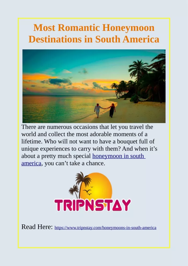 most romantic honeymoon destinations in south